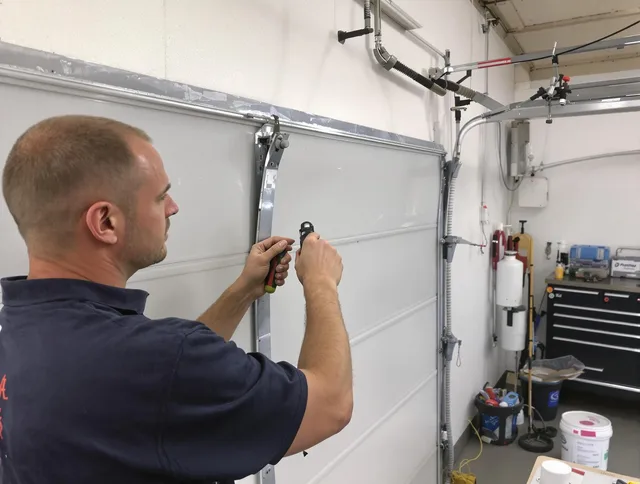 Before and after garage door dent repair by Willoughby Garage Door Repair in Willoughby