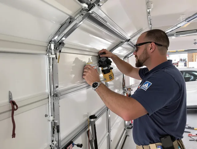 Willoughby Garage Door Repair technician quieting a noisy garage door in Willoughby