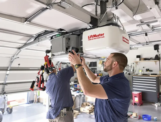 Willoughby Garage Door Repair technician performing advanced diagnostics on garage opener in Willoughby