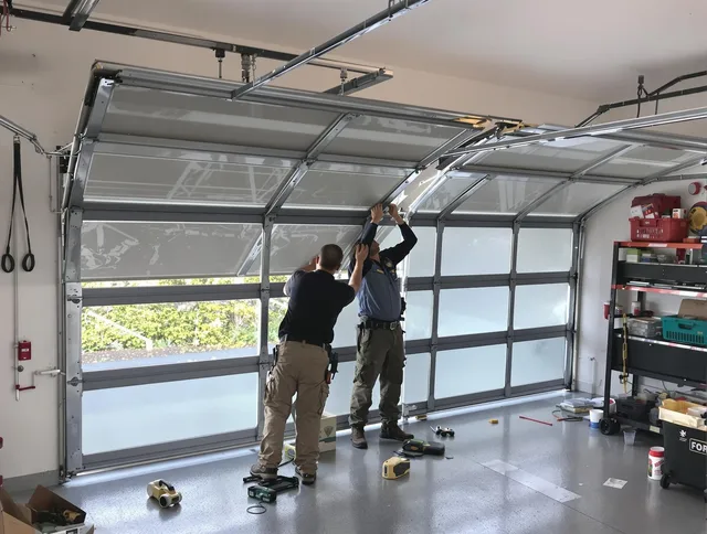 Willoughby Garage Door Repair expert performing precise panel replacement on Willoughby garage door